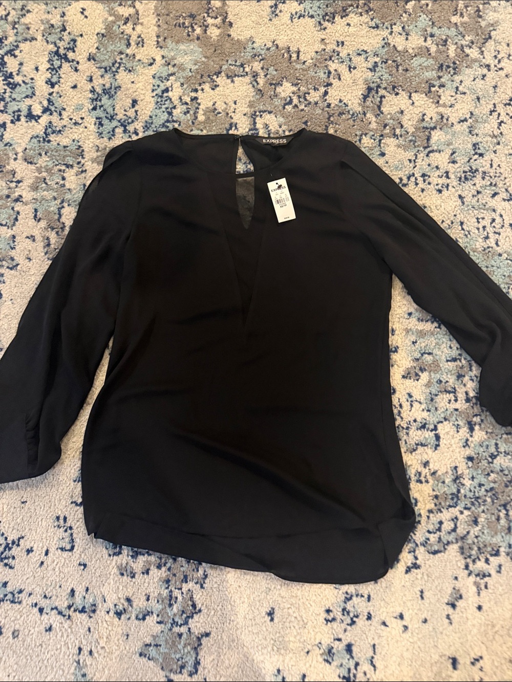Express Black Keyhole Long Sleeve Blouse